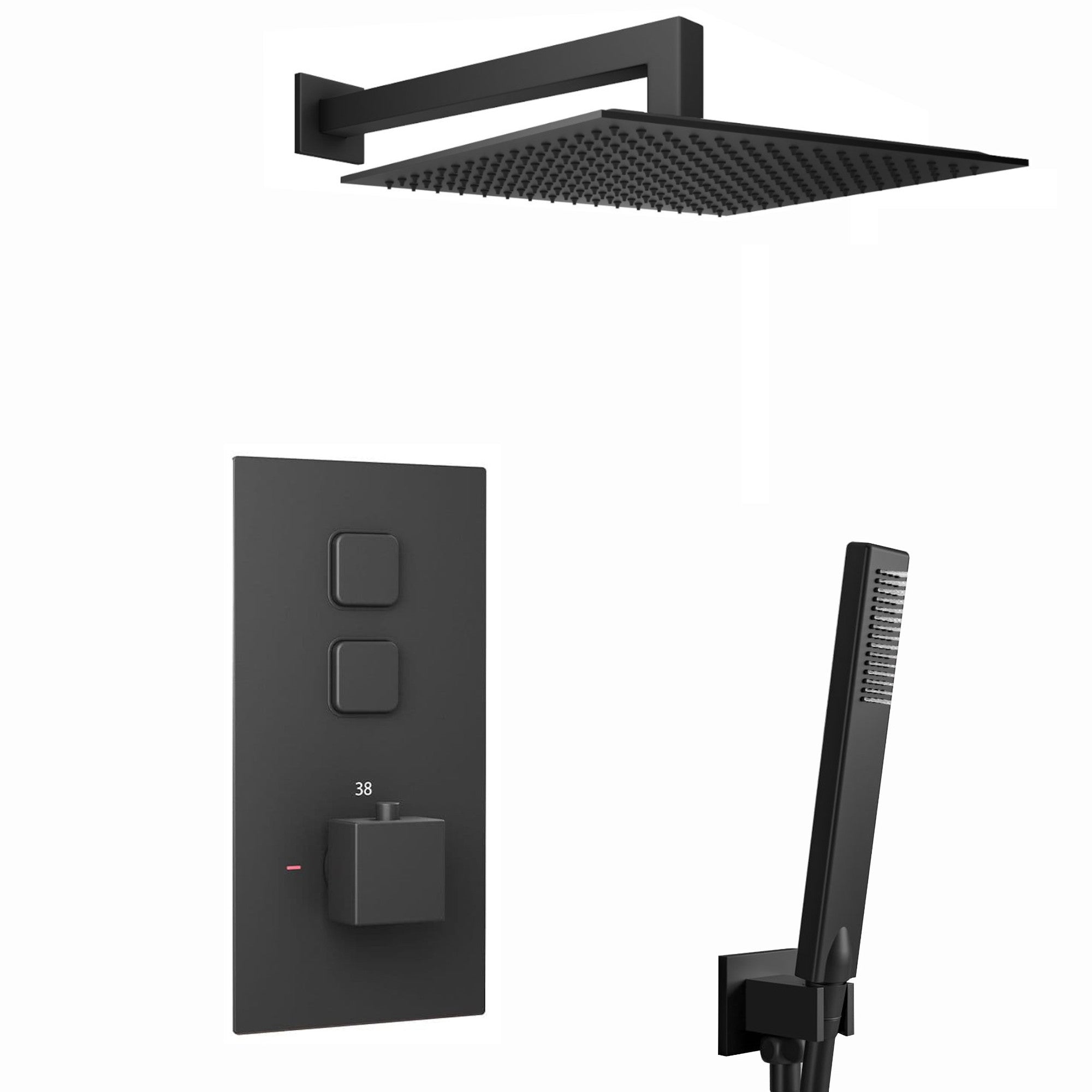 Milan Square Thermostatic Concealed Shower Set with Wall Mounted Shower & Handset Kit - Black
